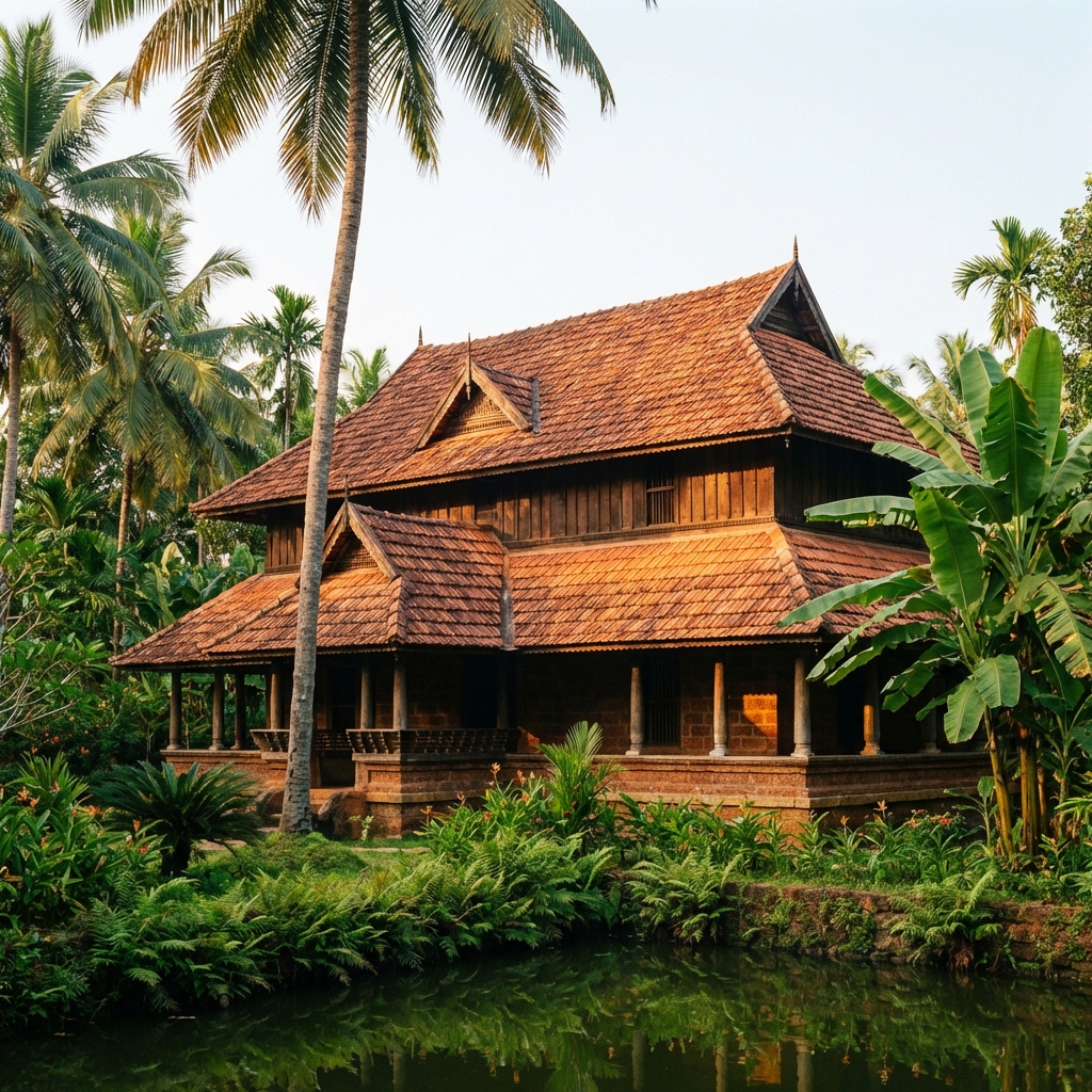 Traditional Kerala home with Calicut clay roofing tiles