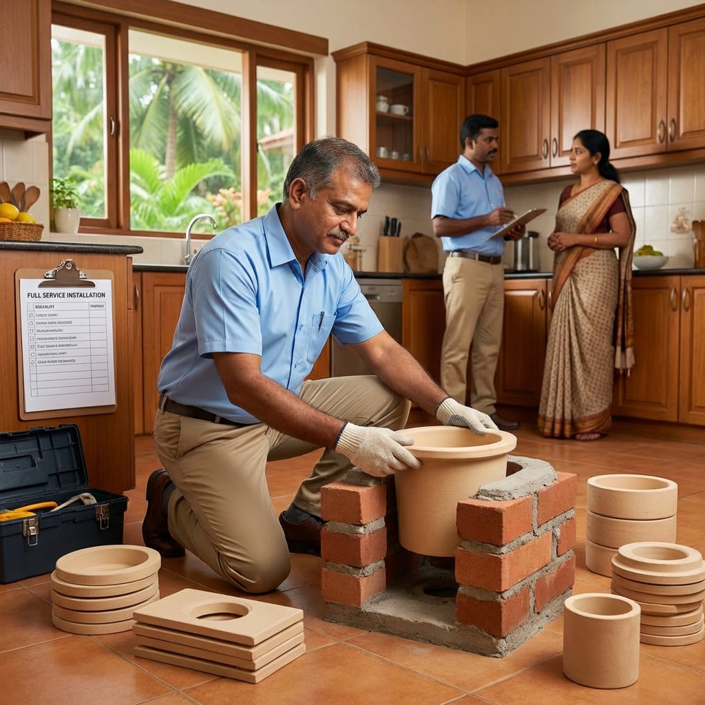 NM Tiles expert installing smokeless stove